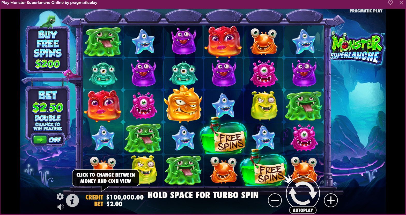 Bright reels of Monster Superlanche gameplay.