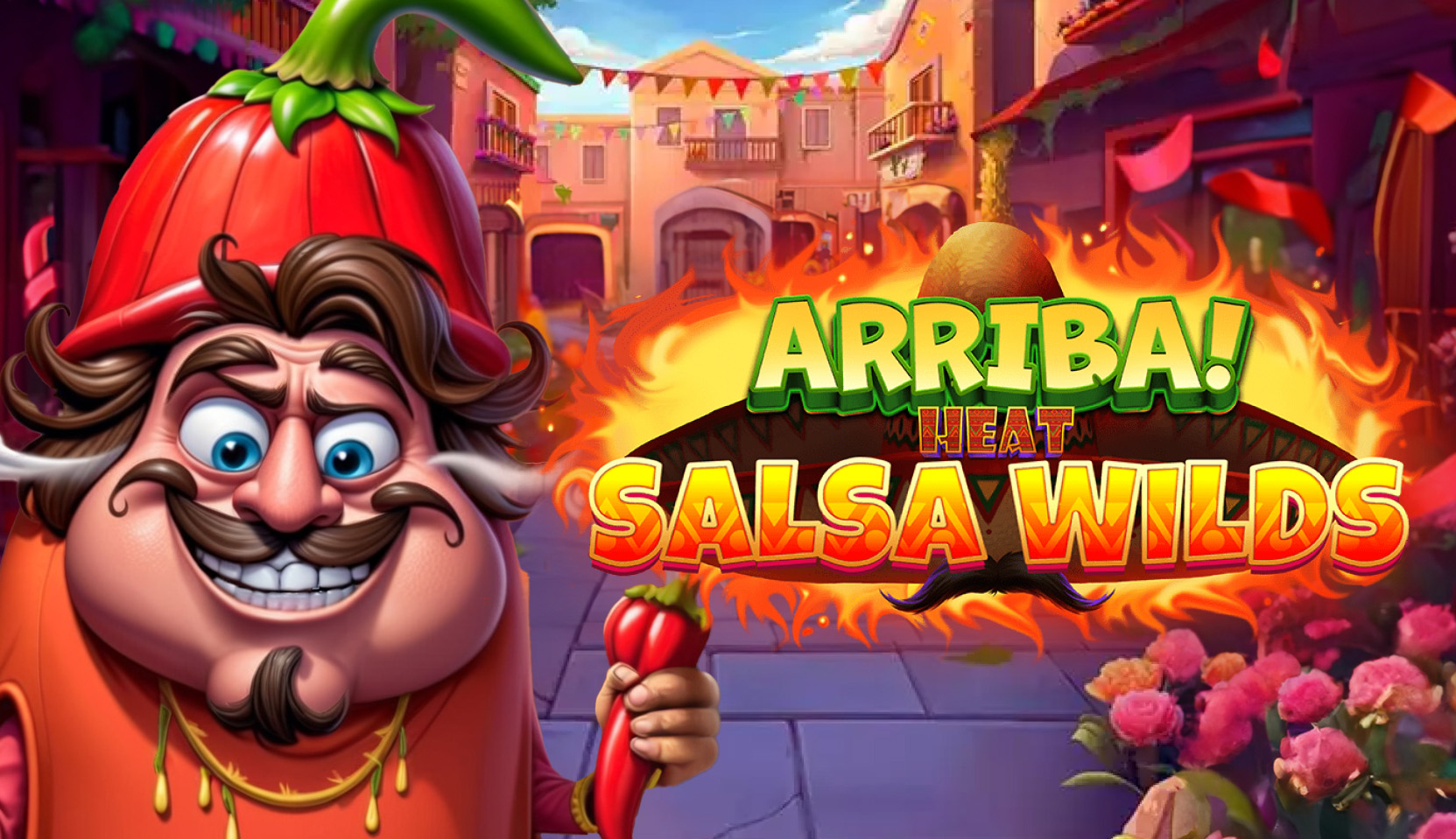Arriba Heat: Salsa Wilds' slot game graphic featuring a quirky chef with a chili pepper. by Irong Dog Studio